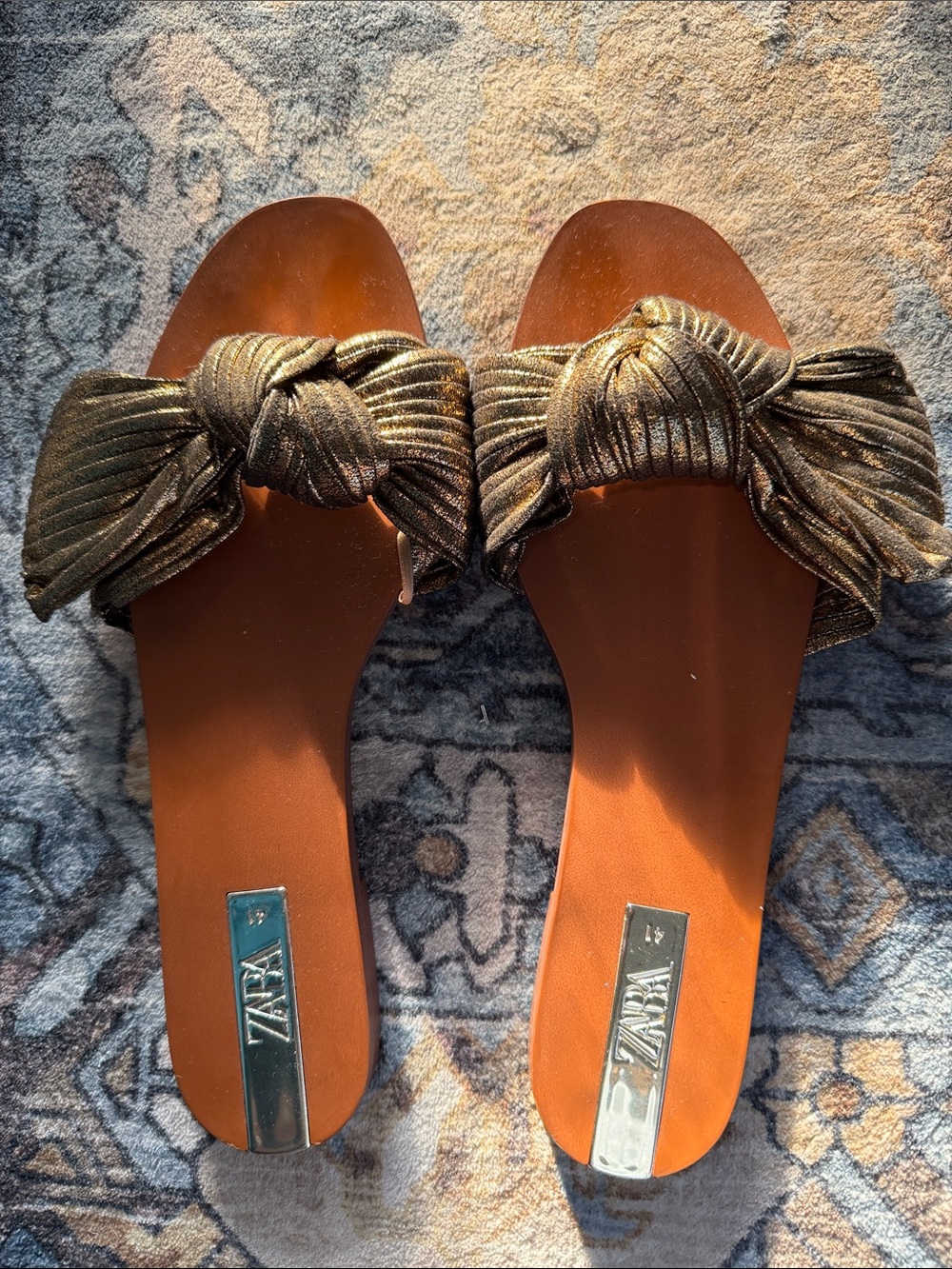 Zara Metallic Bronze Knotted Slide Sandals